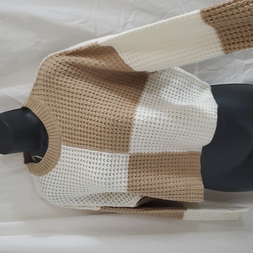Jessica‎ Simpson tan off white colorbock crochet style sweater size XS new
